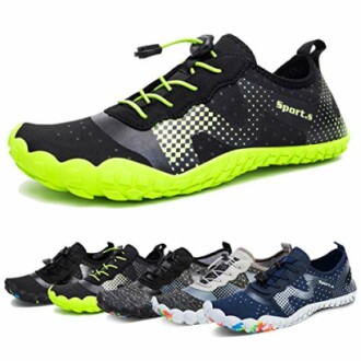 Lightweight barefoot running shoes in various colors.